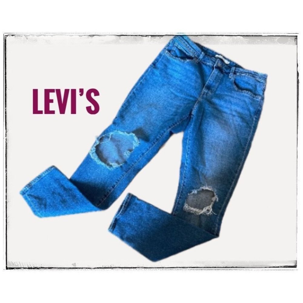 LEVI'S Premium Denim 721 High Rise Skinny Distressed Busted Knee Jean - Picture 1 of 12